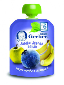 Пюре детское Gerber Яблоко, черника и банан, 6m+, 90 гр